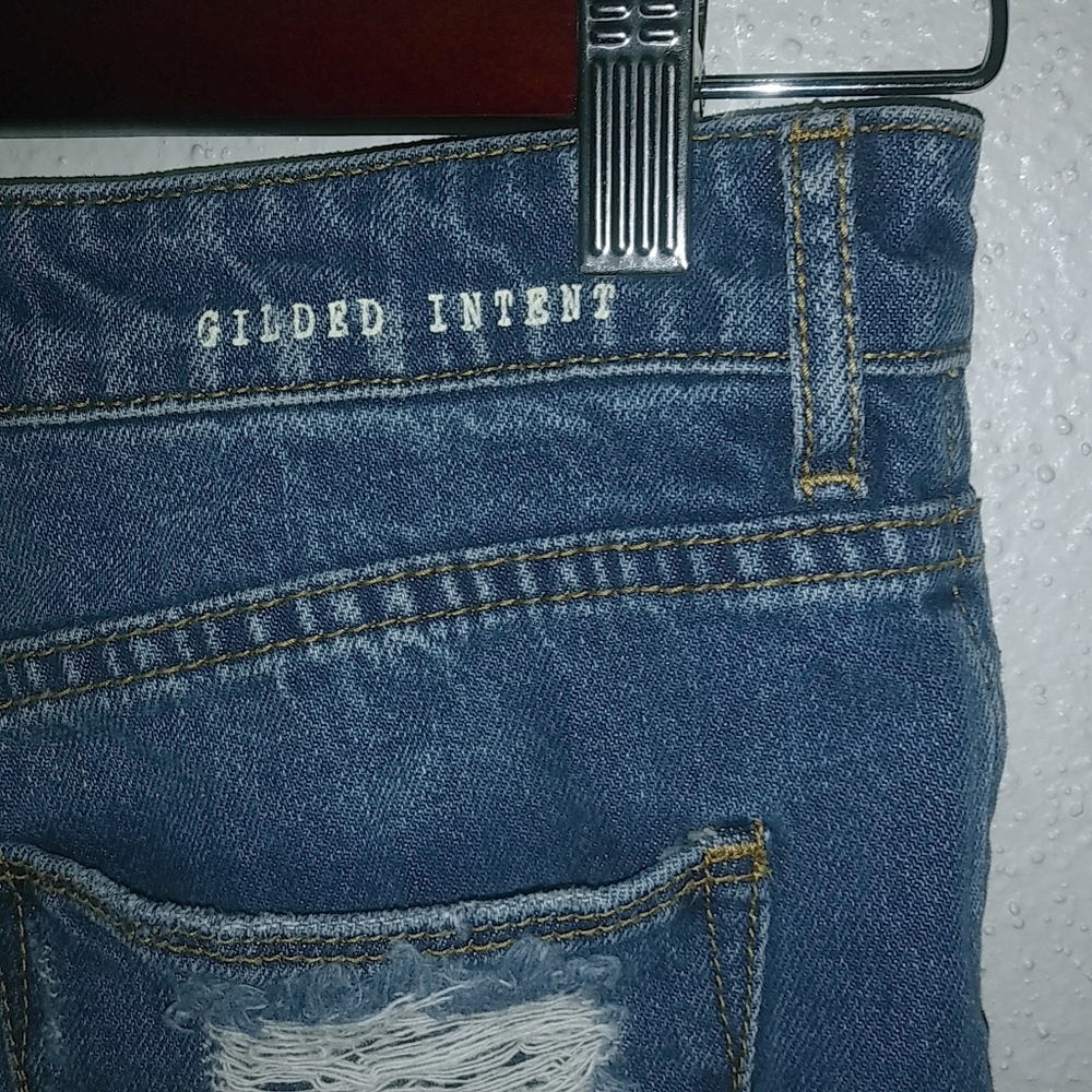 Gilded Intent 25 High Rise Distressed Dark Wash Raw Hem Jeans Shorts - Picture 6 of 9